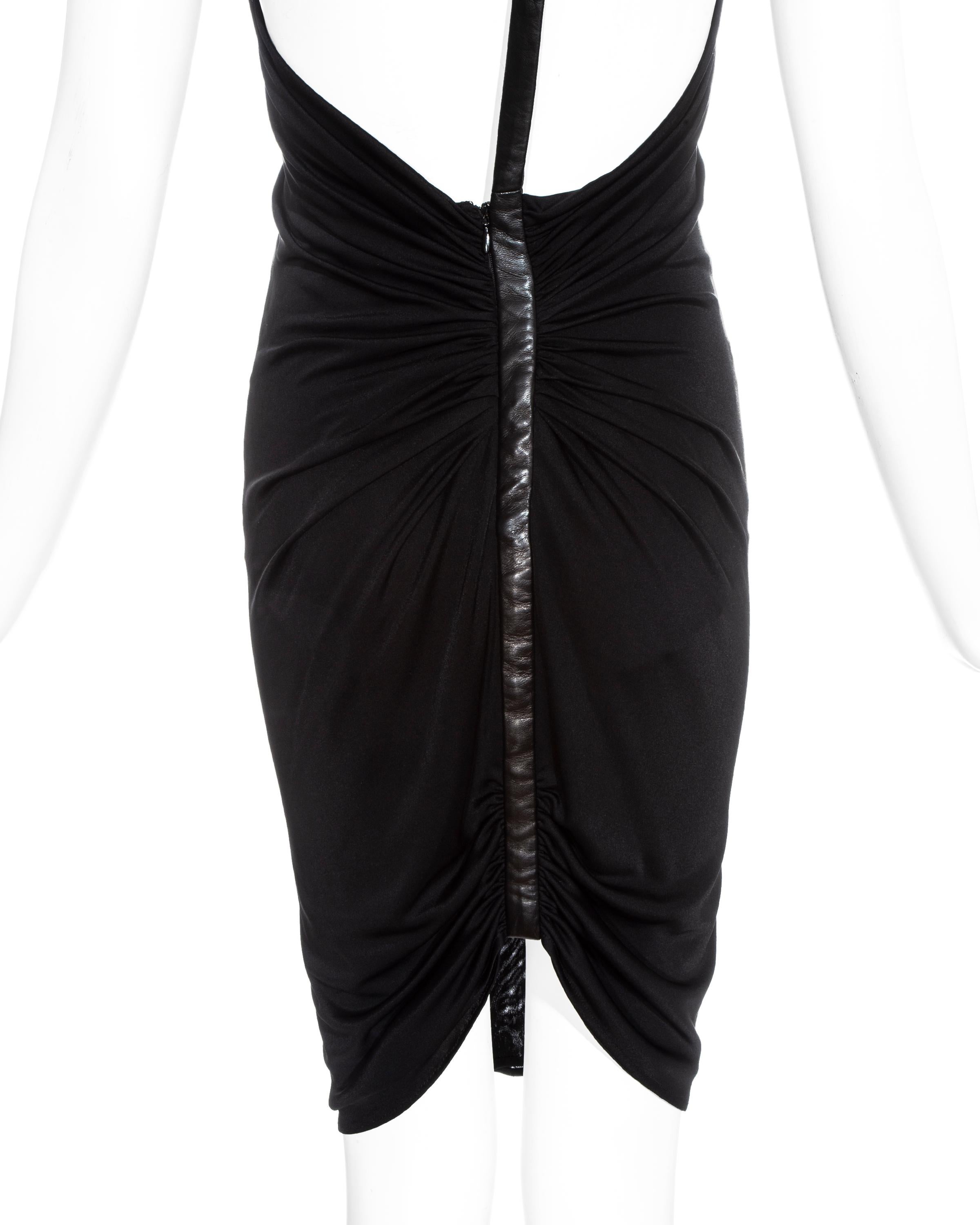 Gianni Versace black evening dress with leather strap ss 2001 In Good Condition For Sale In London, GB