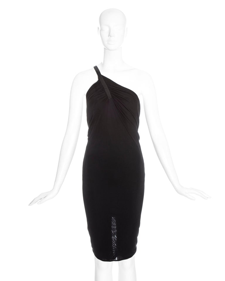 Gianni Versace black evening dress with leather strap ss 2001 For Sale