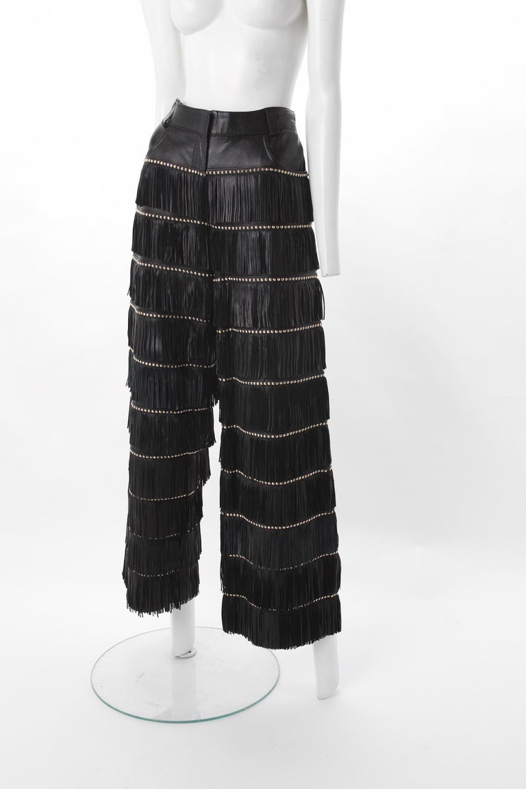 Gianni Versace Black Fringe Leather Pants, Fall/Winter 1992. For Sale ...