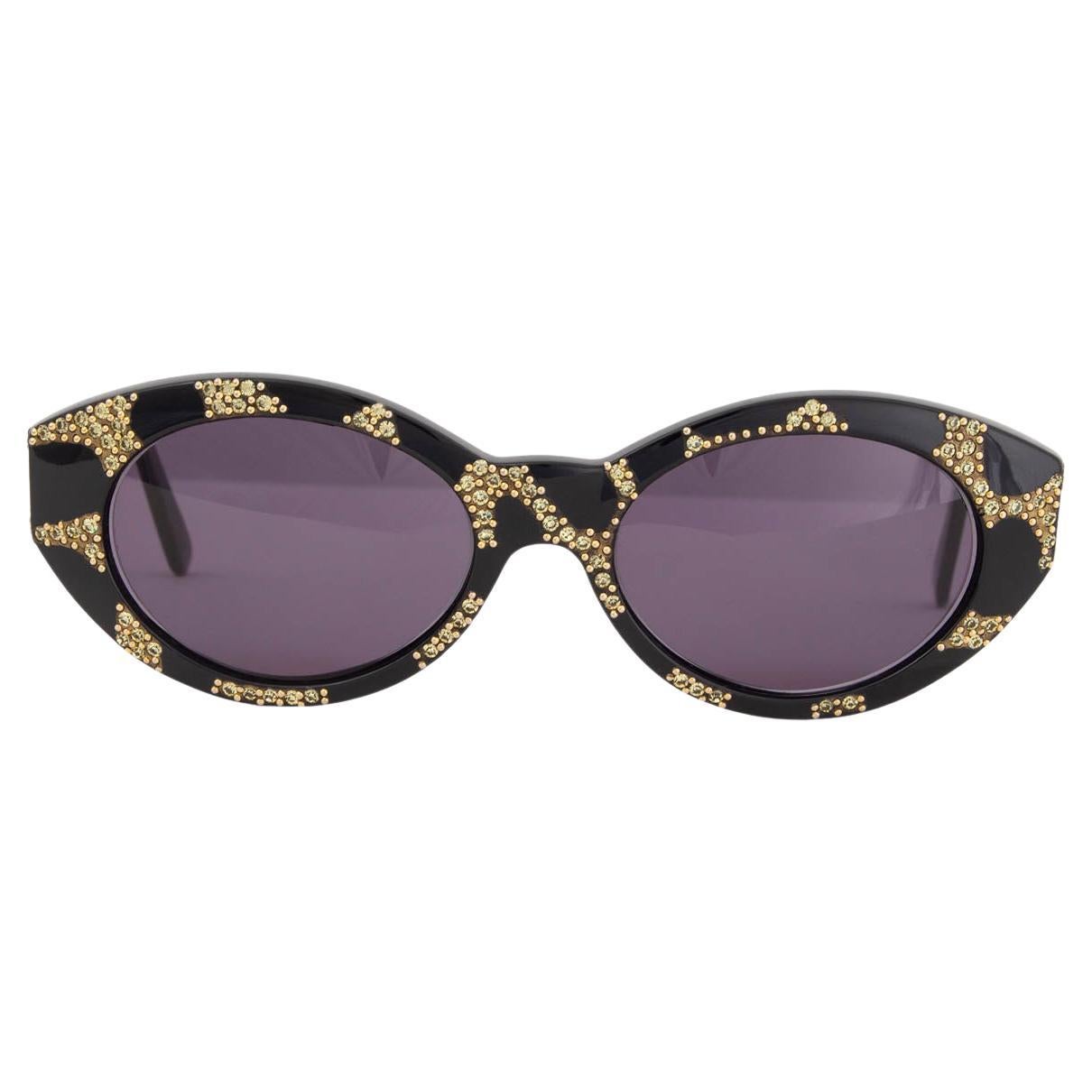 GIANNI VERSACE black GOLD GLITTER MEDUSA VINTAGE Sunglasses 480/W