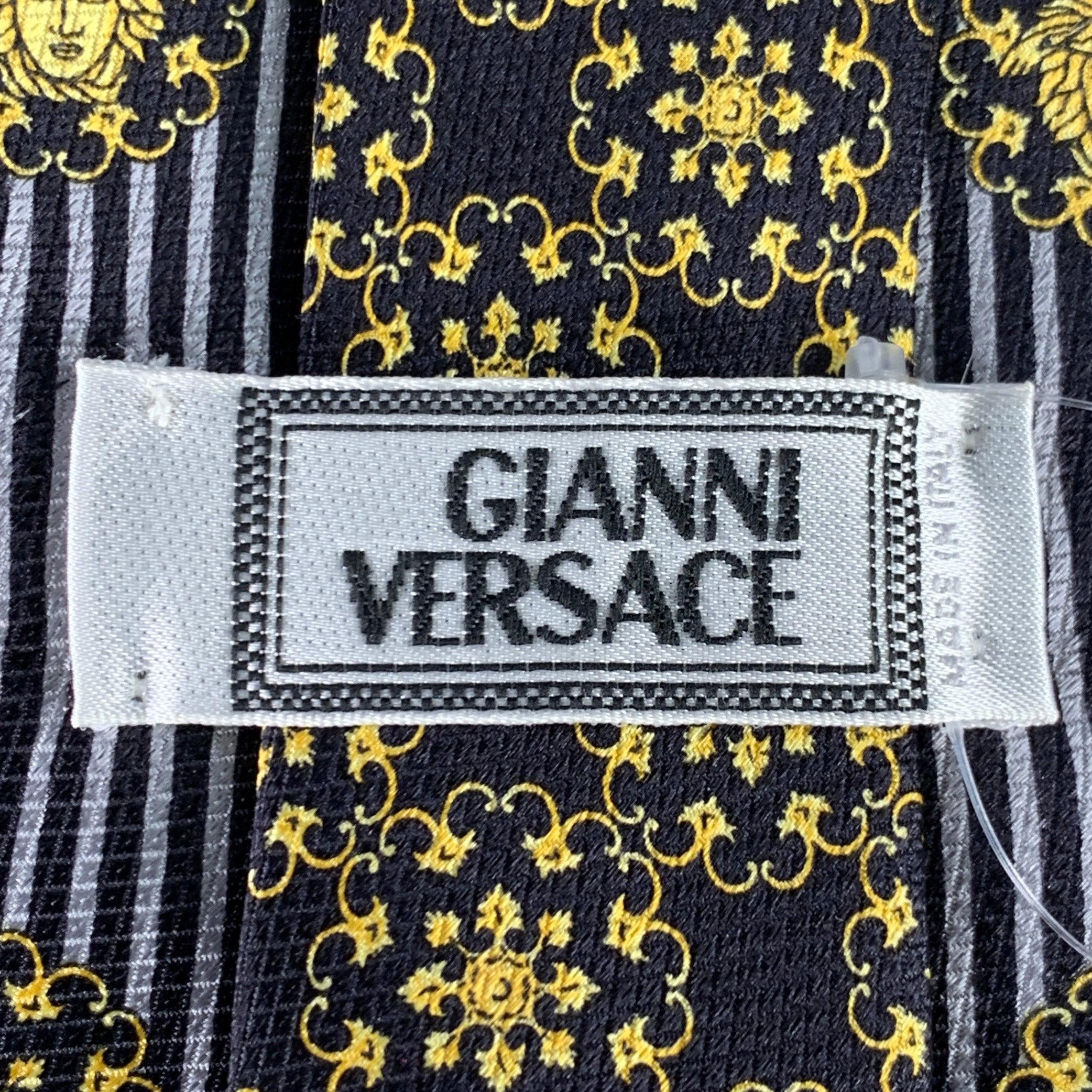 Men's GIANNI VERSACE Black Gold Medusa Heads Silk Tie For Sale