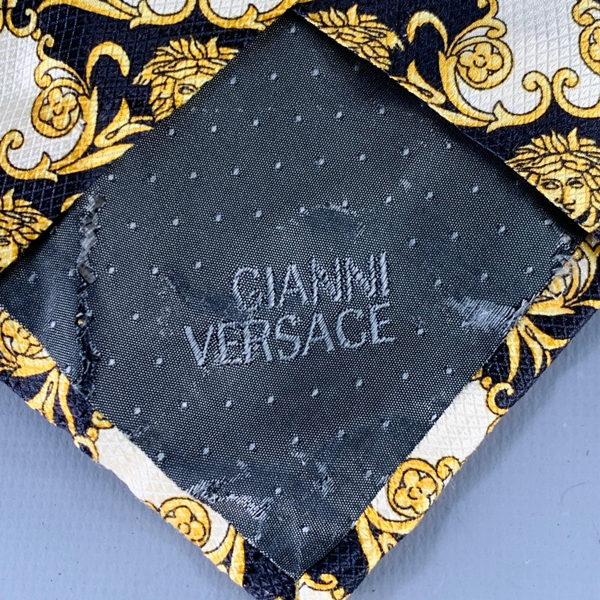 GIANNI VERSACE Black Gold Medusa Heads Silk Tie For Sale 1
