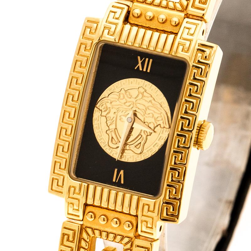 This lovely timepiece from Gianni Versace is curated keeping in mind the grand history and heritage of the brand. Crafted from gold-plated metal, this charmer has a case diameter of 20 mm and the signature Medusa motif on the dial which is known to
