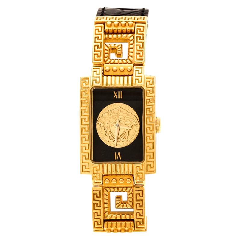 Gianni Versace Black Gold Plated Medusa 7009017 Women's Wristwatch 20 mm