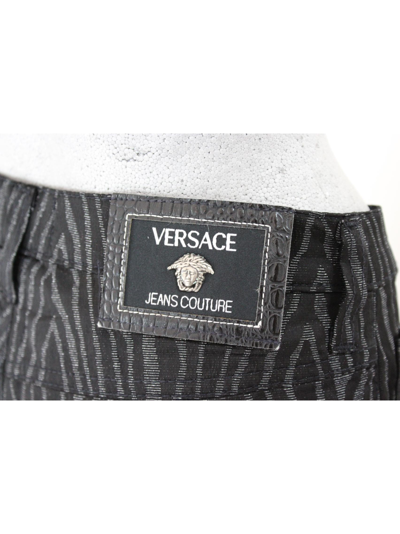 Gianni Versace Black Gray Pinstripe Spotted Lurex Trousers 2
