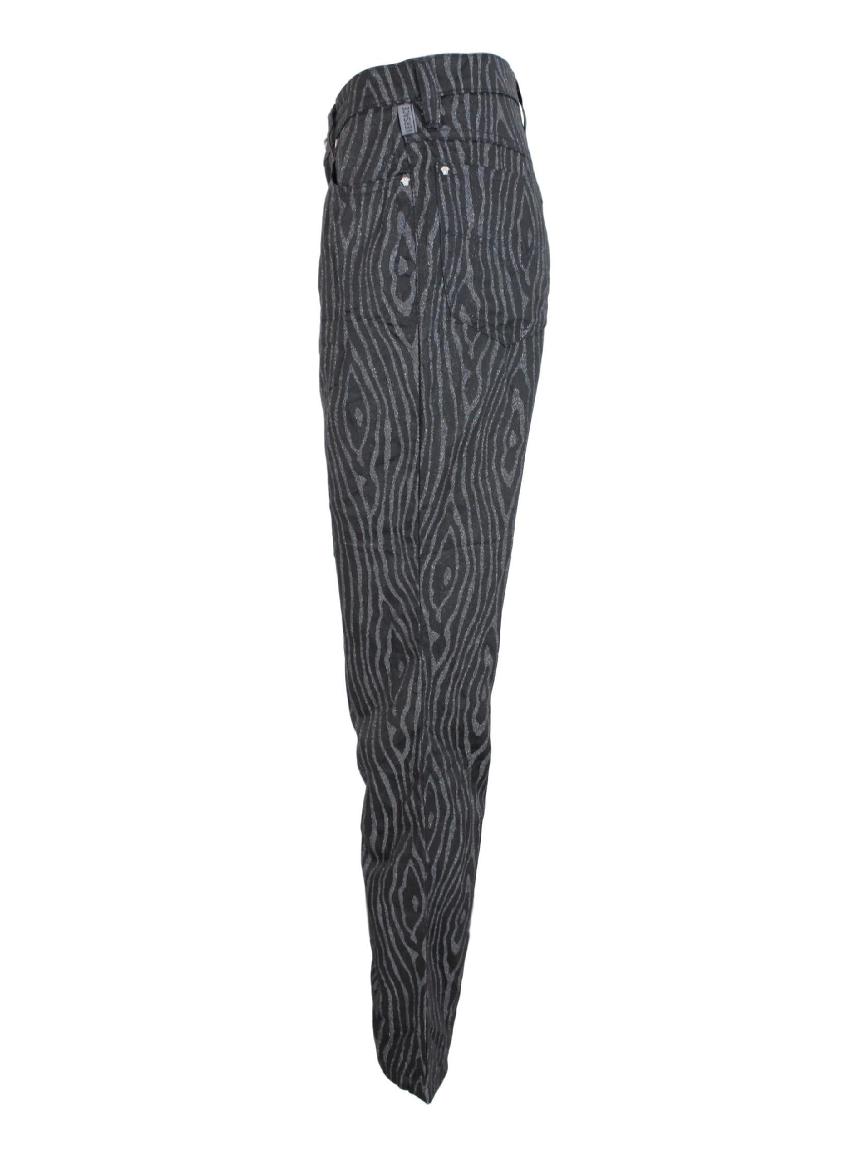 Gianni Versace Black Gray Pinstripe Spotted Lurex Trousers 3
