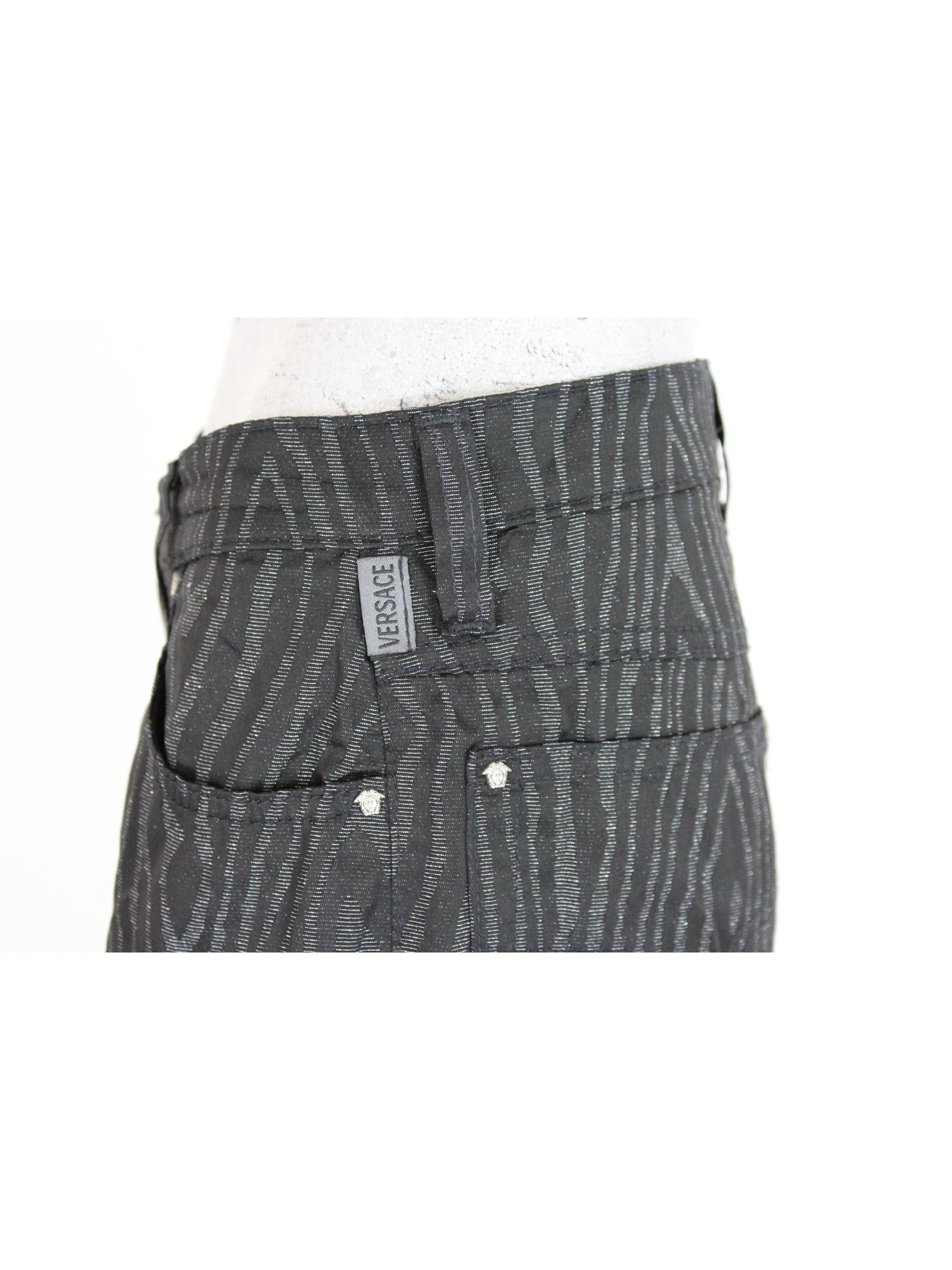 Gianni Versace Black Gray Pinstripe Spotted Lurex Trousers 4