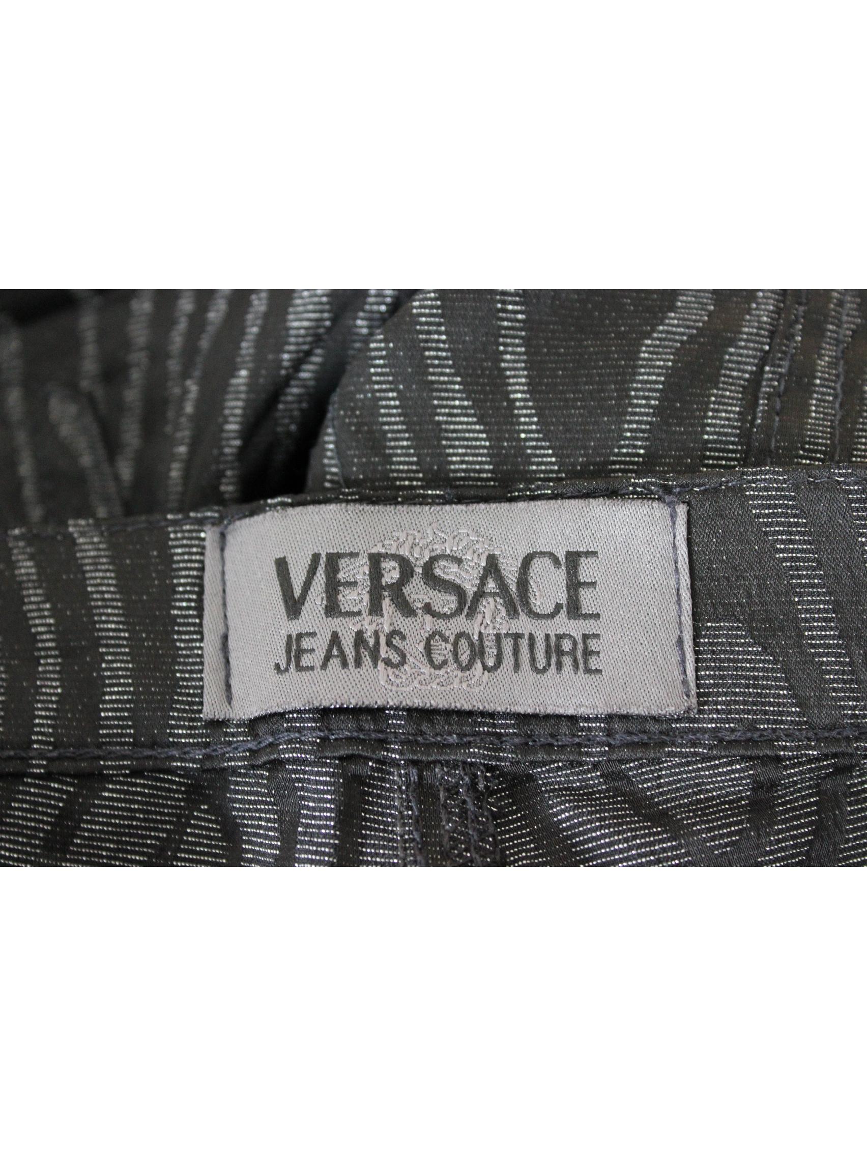 Gianni Versace Black Gray Pinstripe Spotted Lurex Trousers 5
