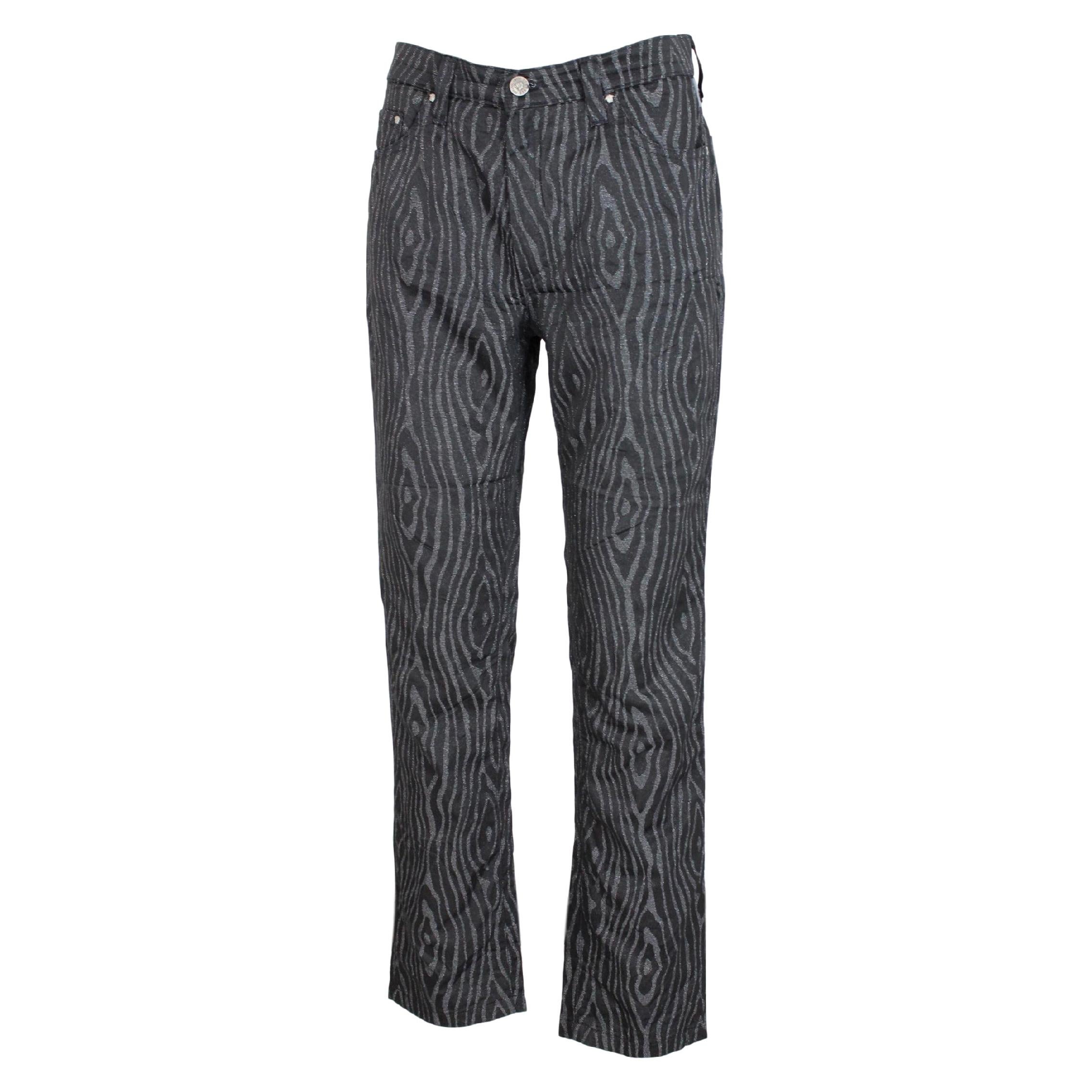 Gianni Versace Black Gray Pinstripe Spotted Lurex Trousers