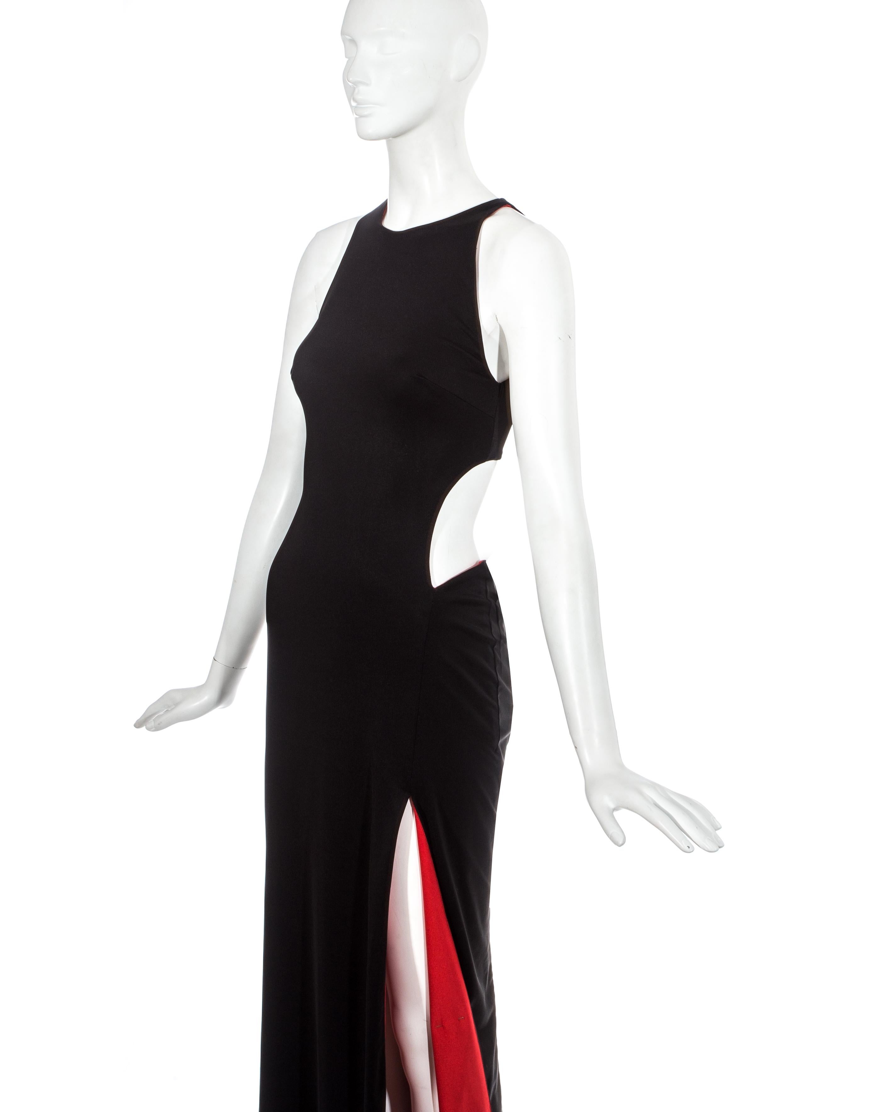 Gianni Versace black jersey evening dress with cut out and leg slit, ss 1998 In Good Condition In London, London