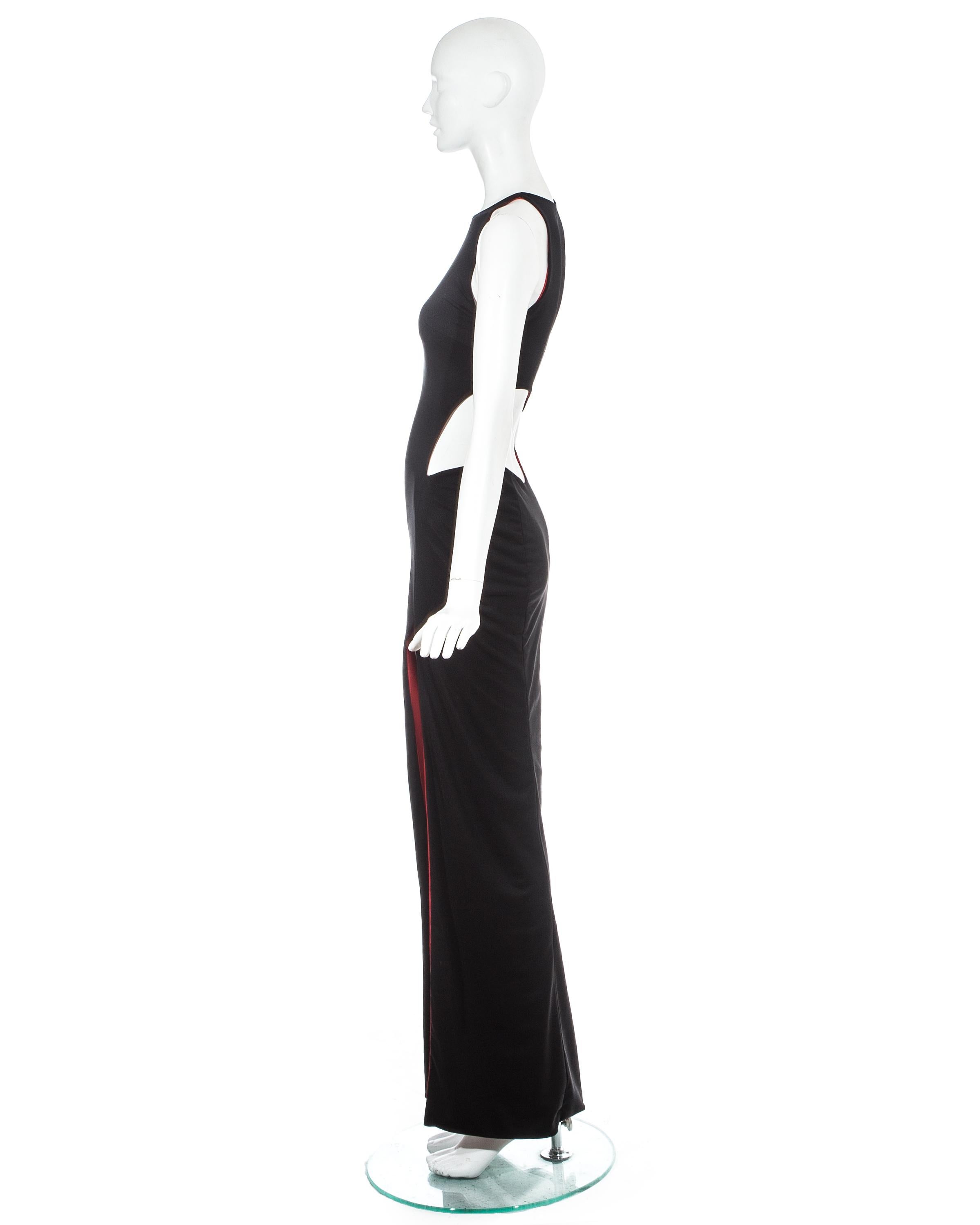 Women's Gianni Versace black jersey evening dress with cut out and leg slit, ss 1998