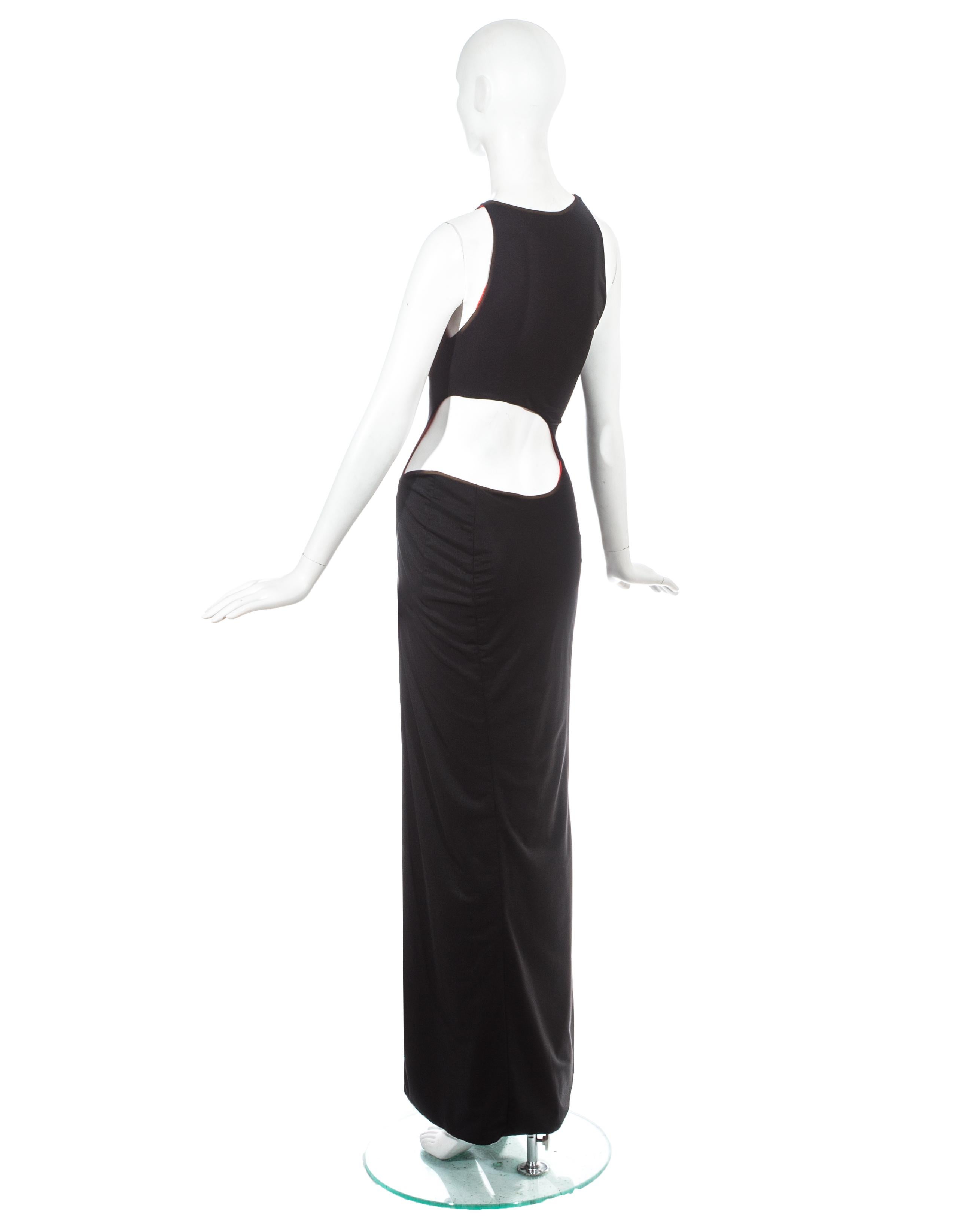 Gianni Versace black jersey evening dress with cut out and leg slit, ss 1998 1