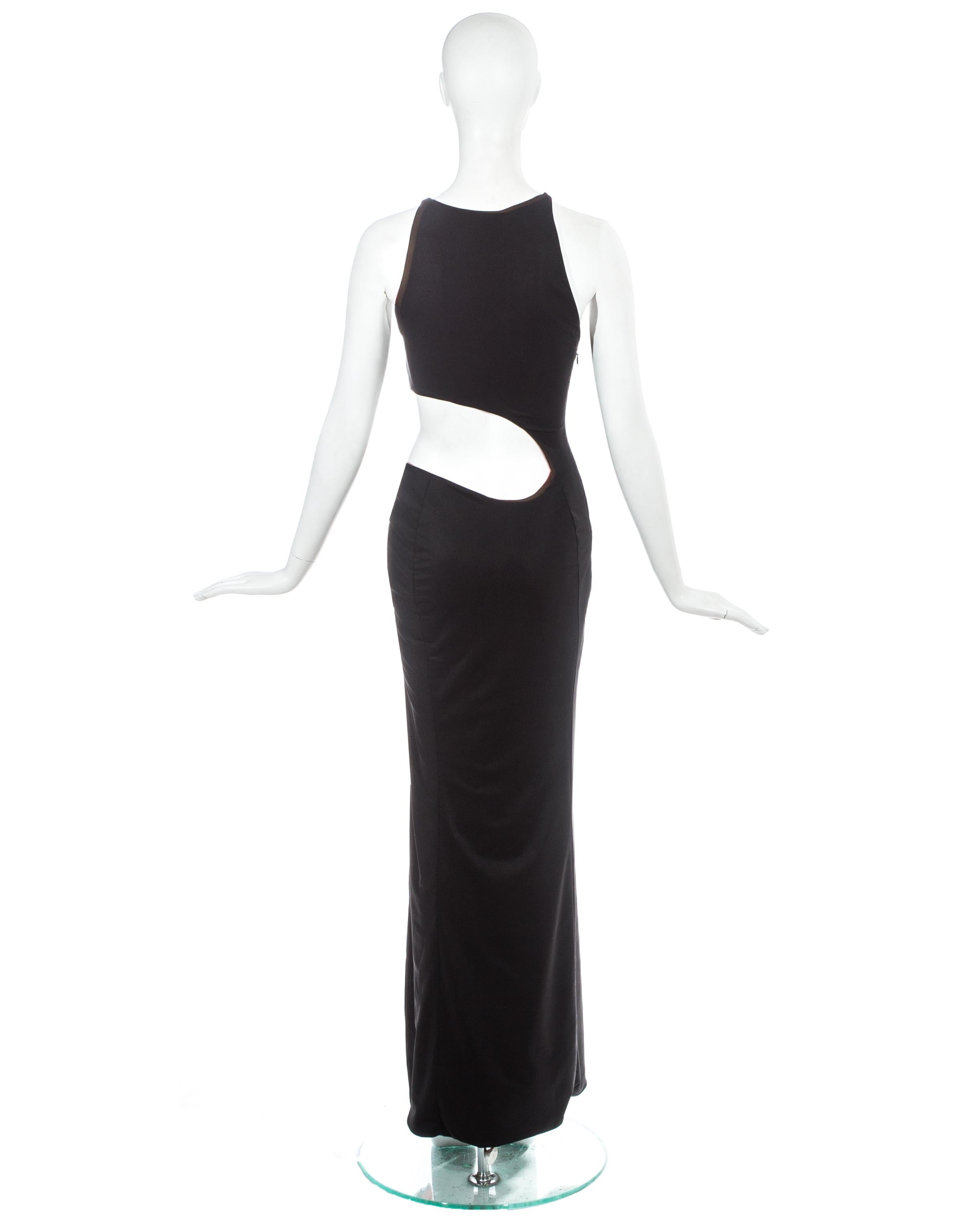 Women's Gianni Versace black jersey evening dress with cut out and leg slit, ss 1998