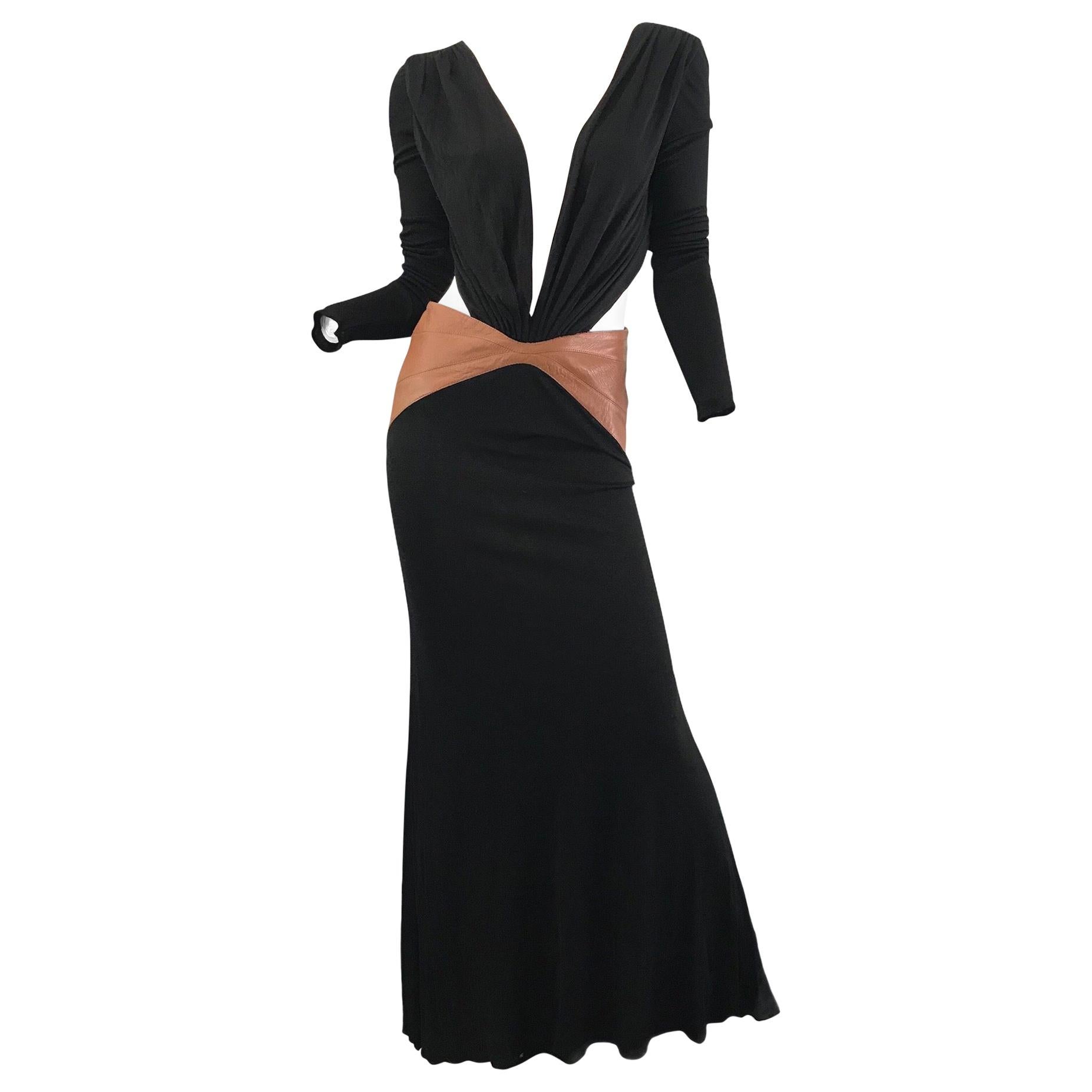 Gianni Versace black jersey gown with leather 