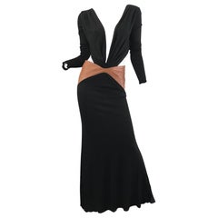 Gianni Versace black jersey gown with leather 