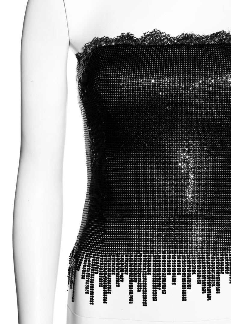 Black Gianni Versace black lace and oroton metal chainmail strapless corset, fw 1999