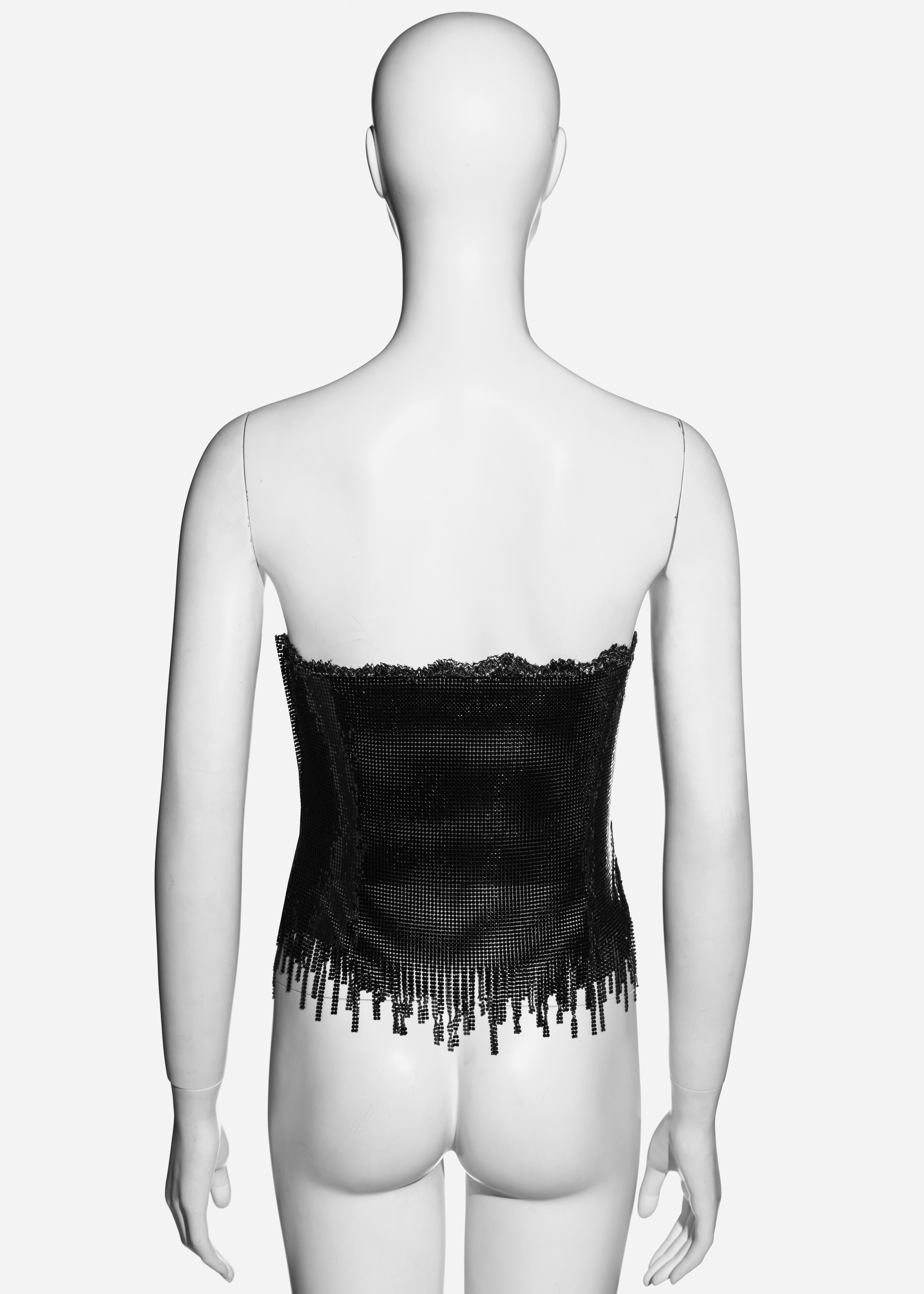 Gianni Versace black lace and oroton metal chainmail strapless corset, fw 1999 In Excellent Condition For Sale In London, GB