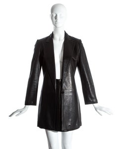 Gianni Versace black lambskin leather blazer jacket and skirt suit, fw 1997