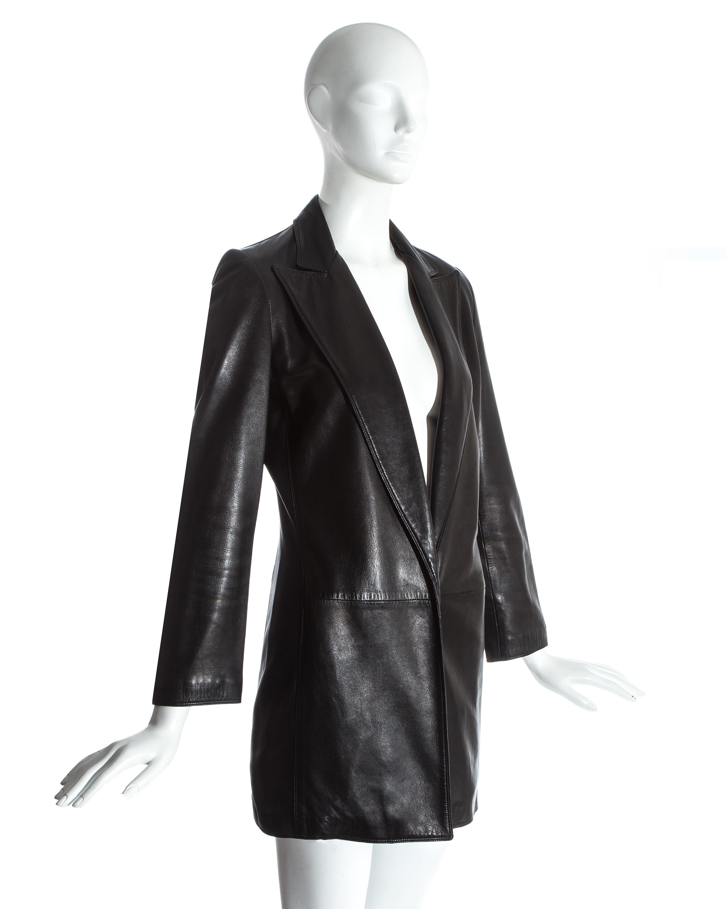 Black Gianni Versace black lambskin leather blazer jacket and skirt suit, fw 1997 For Sale