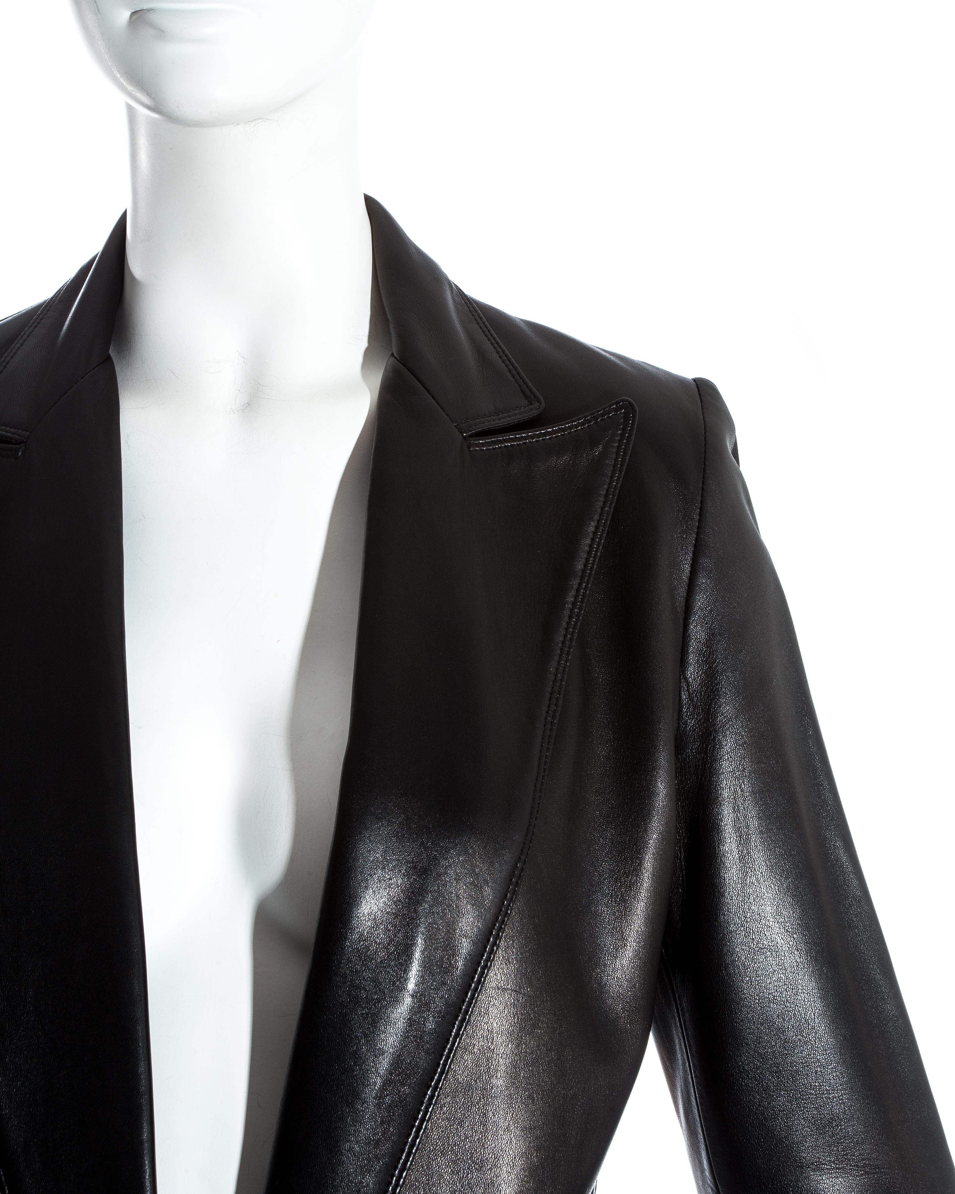 Gianni Versace black lambskin leather blazer jacket and skirt suit, fw 1997 In Good Condition In London, GB