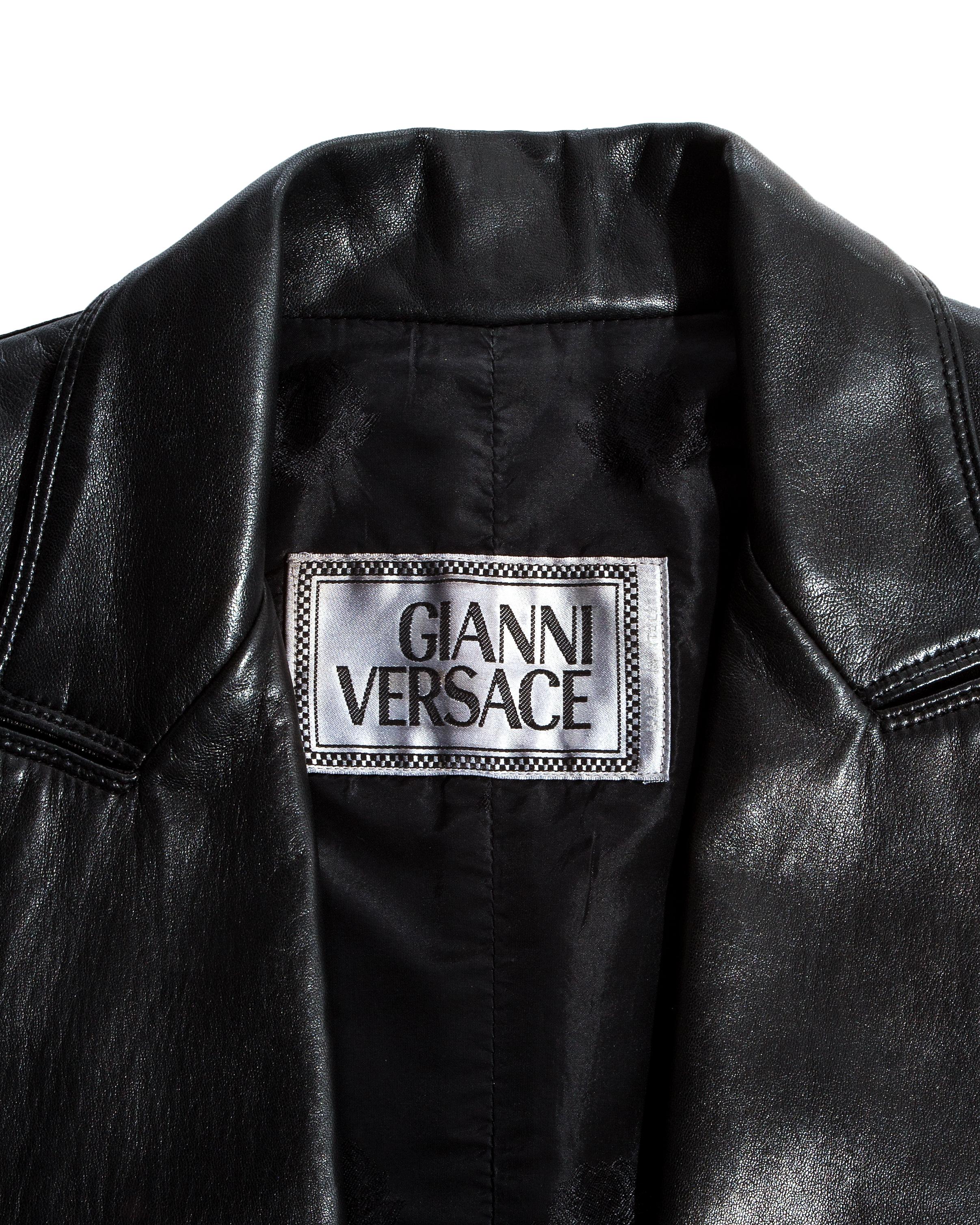Gianni Versace black lambskin leather blazer jacket and skirt suit, fw 1997 1