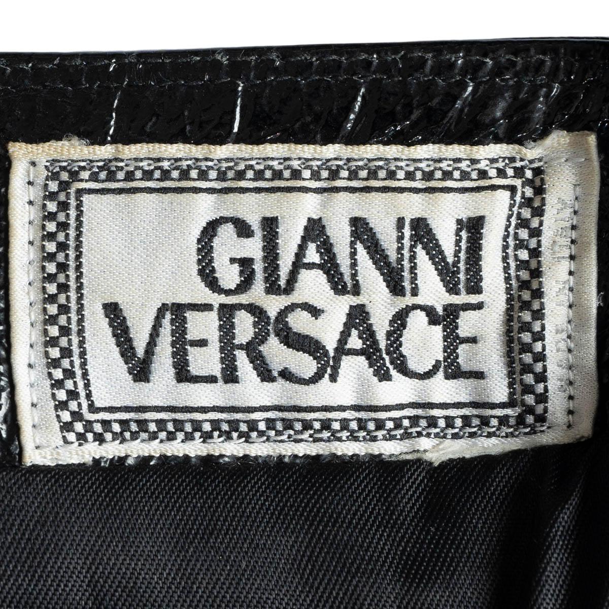 GIANNI VERSACE black leather 1994 CROC BIKER Skirt Suit 40 S 8