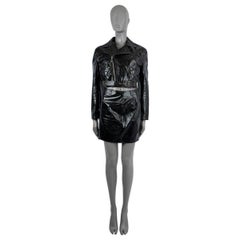 GIANNI VERSACE black leather 1994 CROC BIKER Skirt Suit 40 S