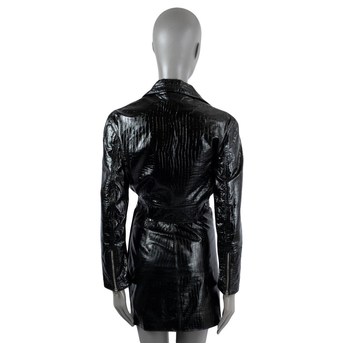 Women's GIANNI VERSACE black leather 1994 CROC BIKER Skirt Suit 40 S