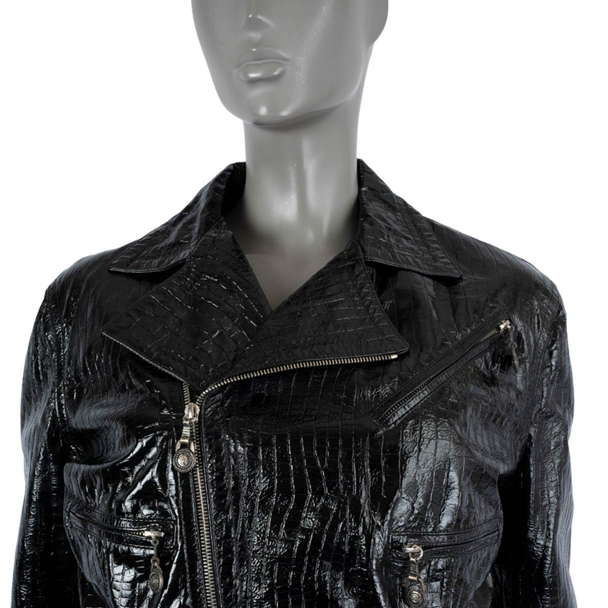 GIANNI VERSACE black leather 1994 CROC BIKER Skirt Suit 40 S 1