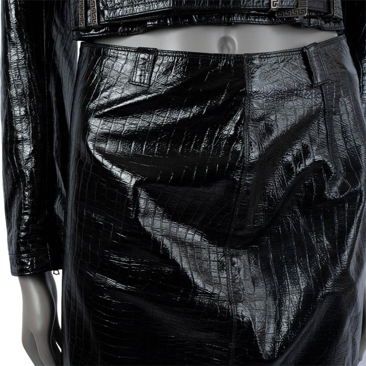 GIANNI VERSACE black leather 1994 CROC BIKER Skirt Suit 40 S 4