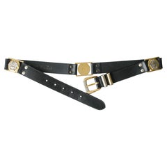 Gianni Versace Black Leather and Gold Medusa Emblem Belt size 80/32