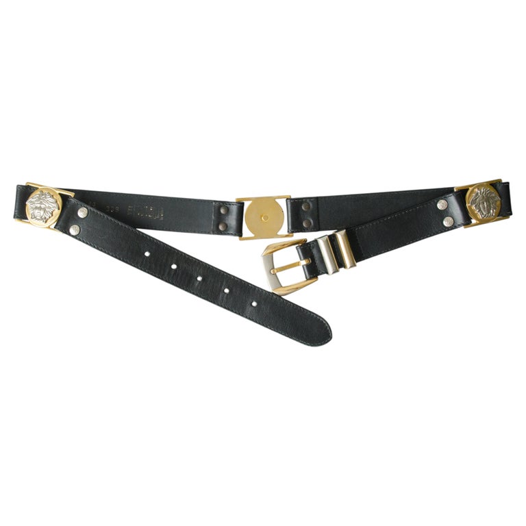 Gianni Versace Black Leather and Gold Medusa Emblem Belt  display picture 3