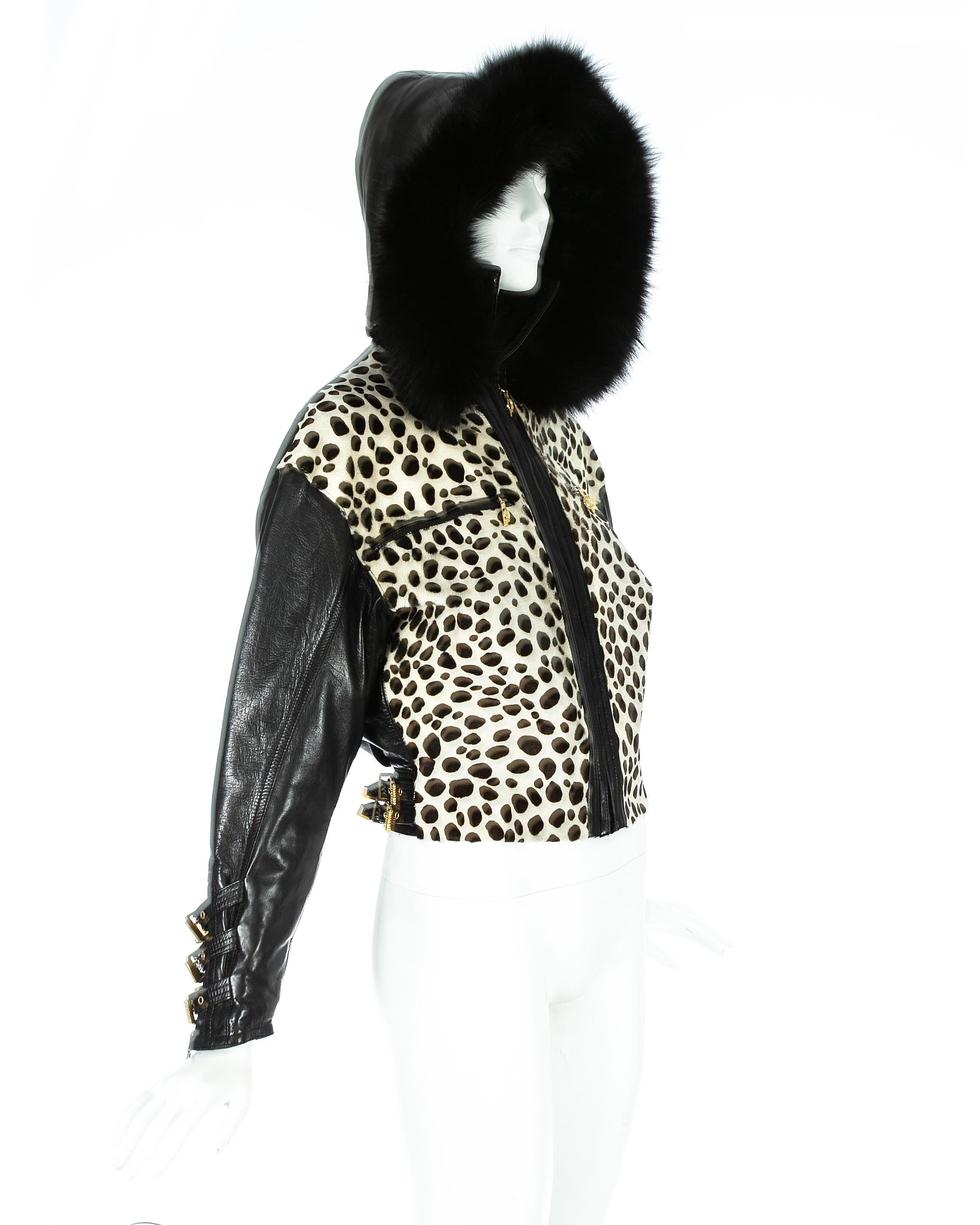 leather bomber with fur hood