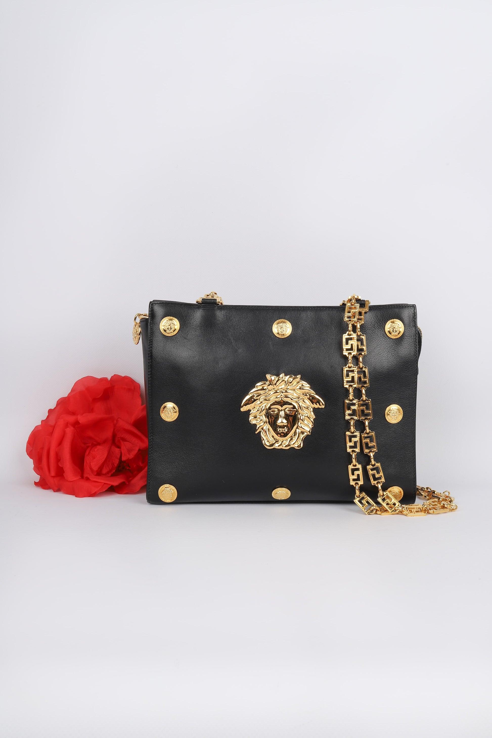 Gianni Versace Black Leather Bag with Golden Metal Elements 5