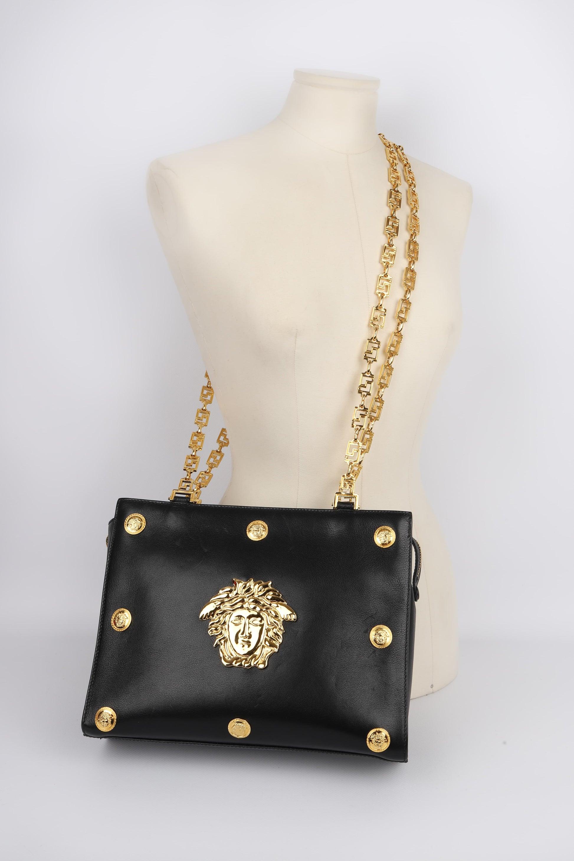 Gianni Versace Black Leather Bag with Golden Metal Elements For Sale 6