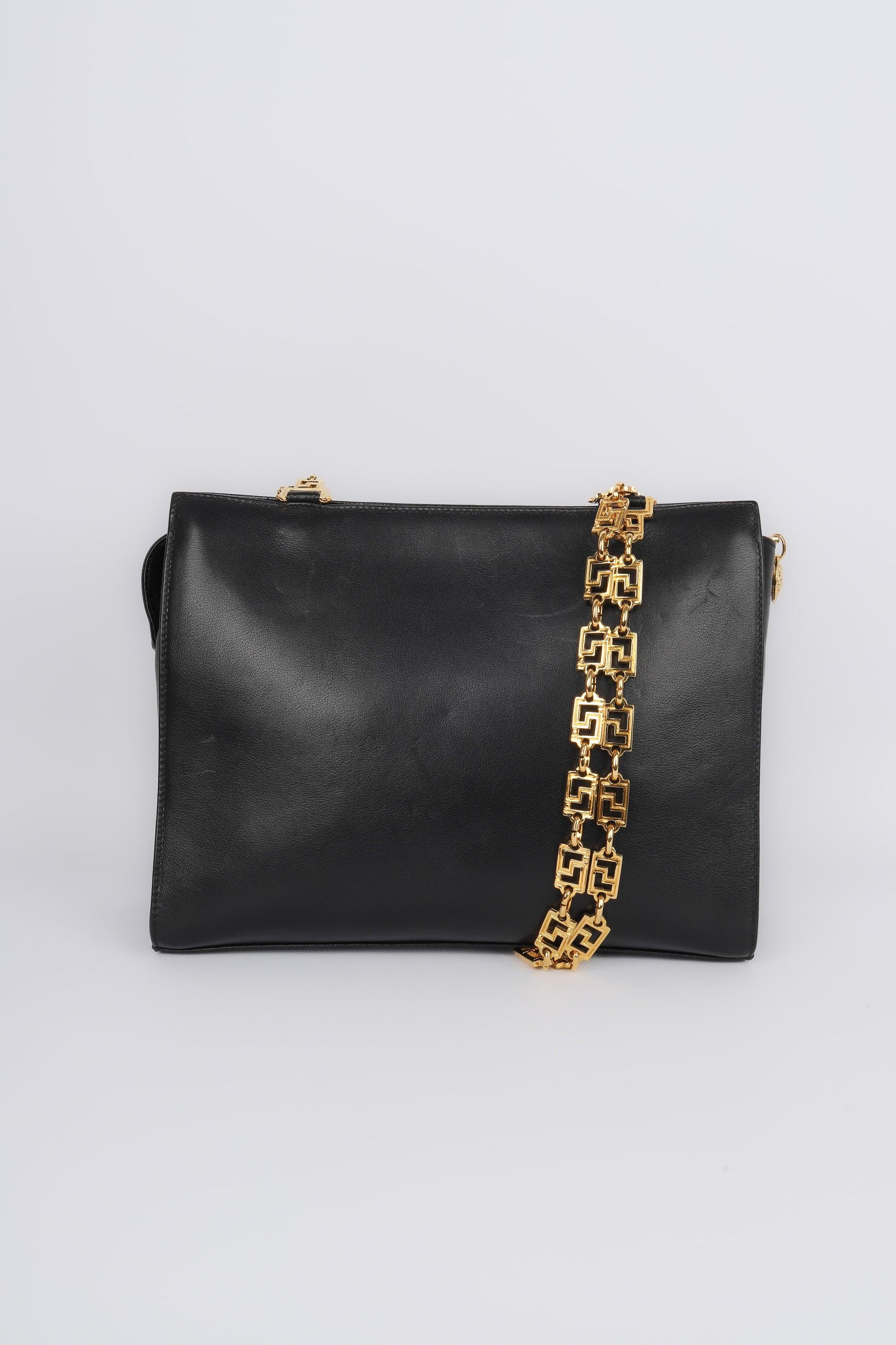 Gianni Versace Black Leather Bag with Golden Metal Elements In Excellent Condition In SAINT-OUEN-SUR-SEINE, FR