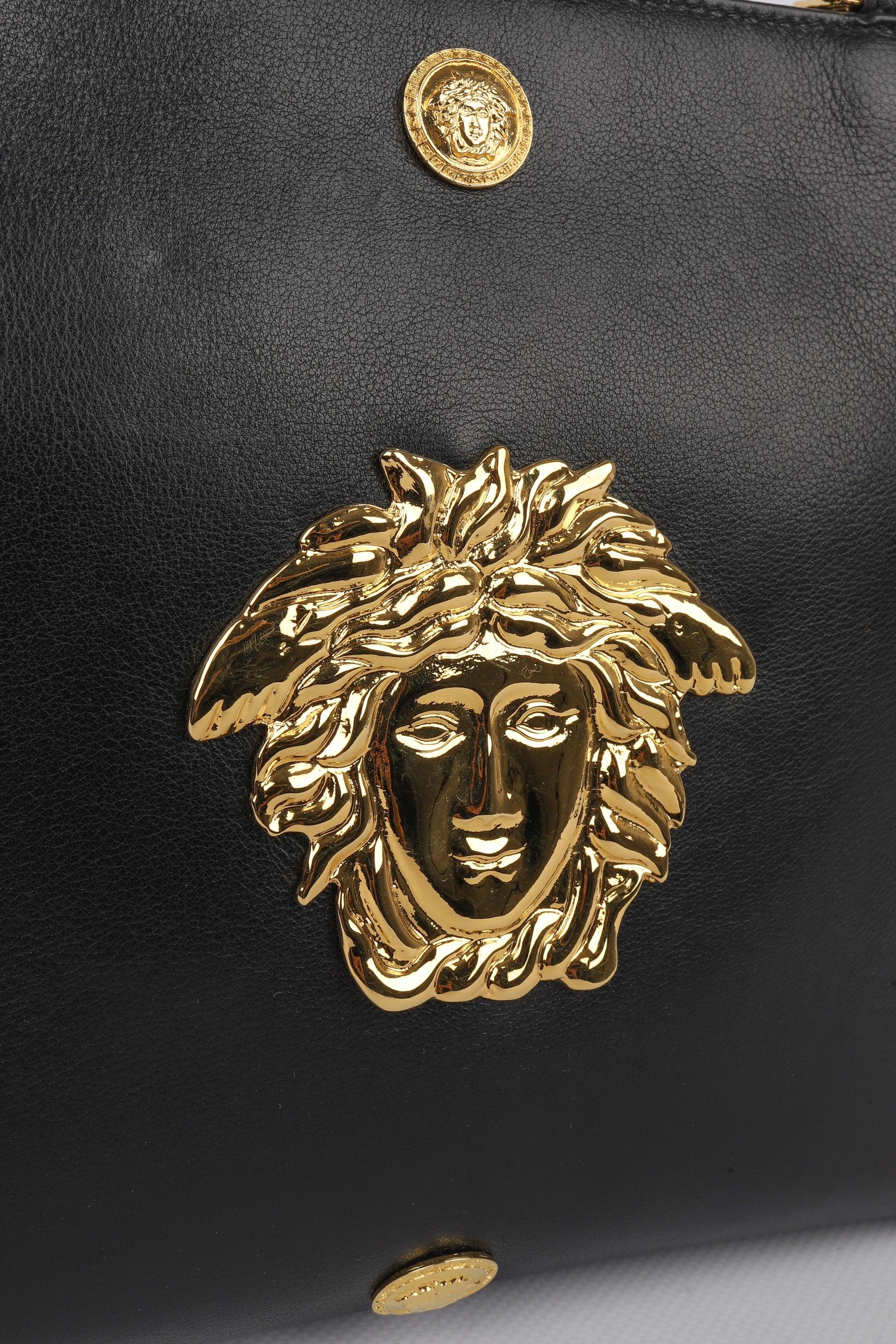 Gianni Versace Black Leather Bag with Golden Metal Elements For Sale 1