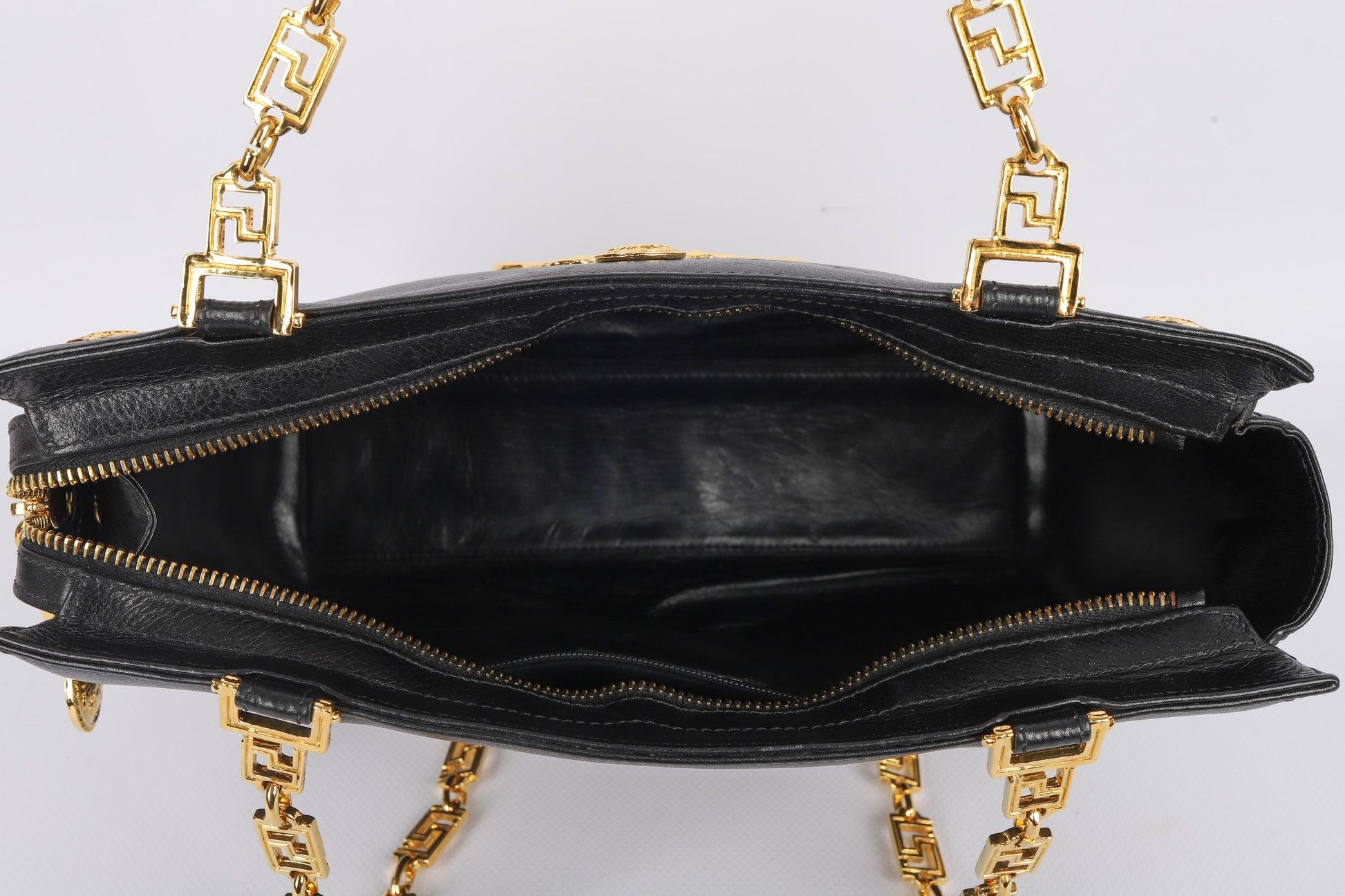 Gianni Versace Black Leather Bag with Golden Metal Elements 3