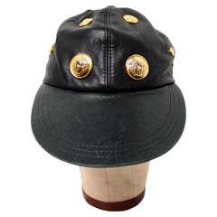 Gianni Versace Black Leather Baseball Cap With Medusa Medallions circa 1990s