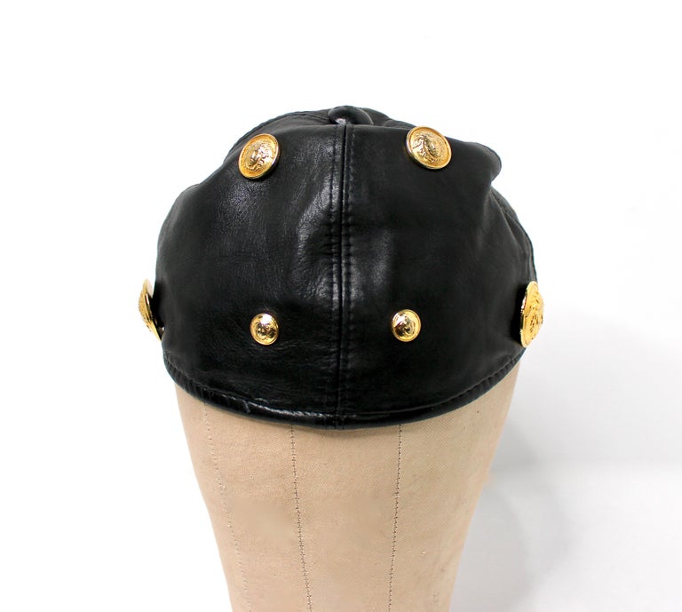 Gianni Versace Black Leather Baseball Cap With Medusa  display picture 3