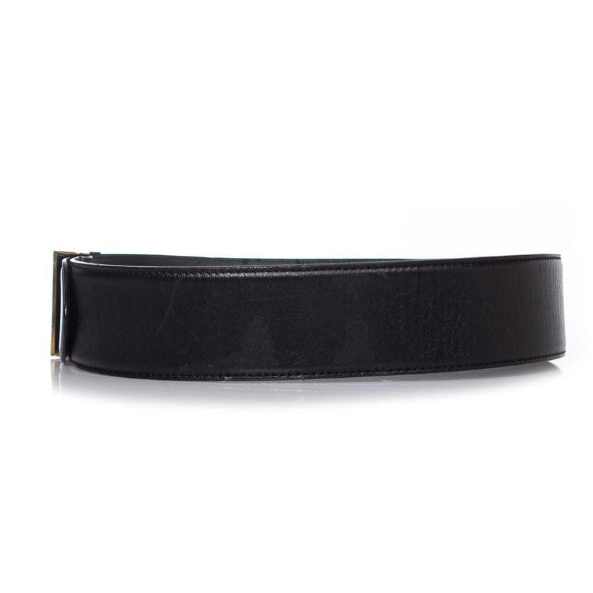 Black Gianni Versace, black leather belt with medusa buckle For Sale