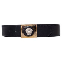 Gianni Versace, black leather belt with medusa buckle