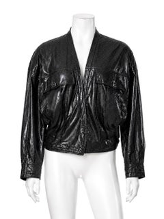 Gianni Versace Black Leather Bomber Jacket Lambskin Early 1990s Vintage Size M