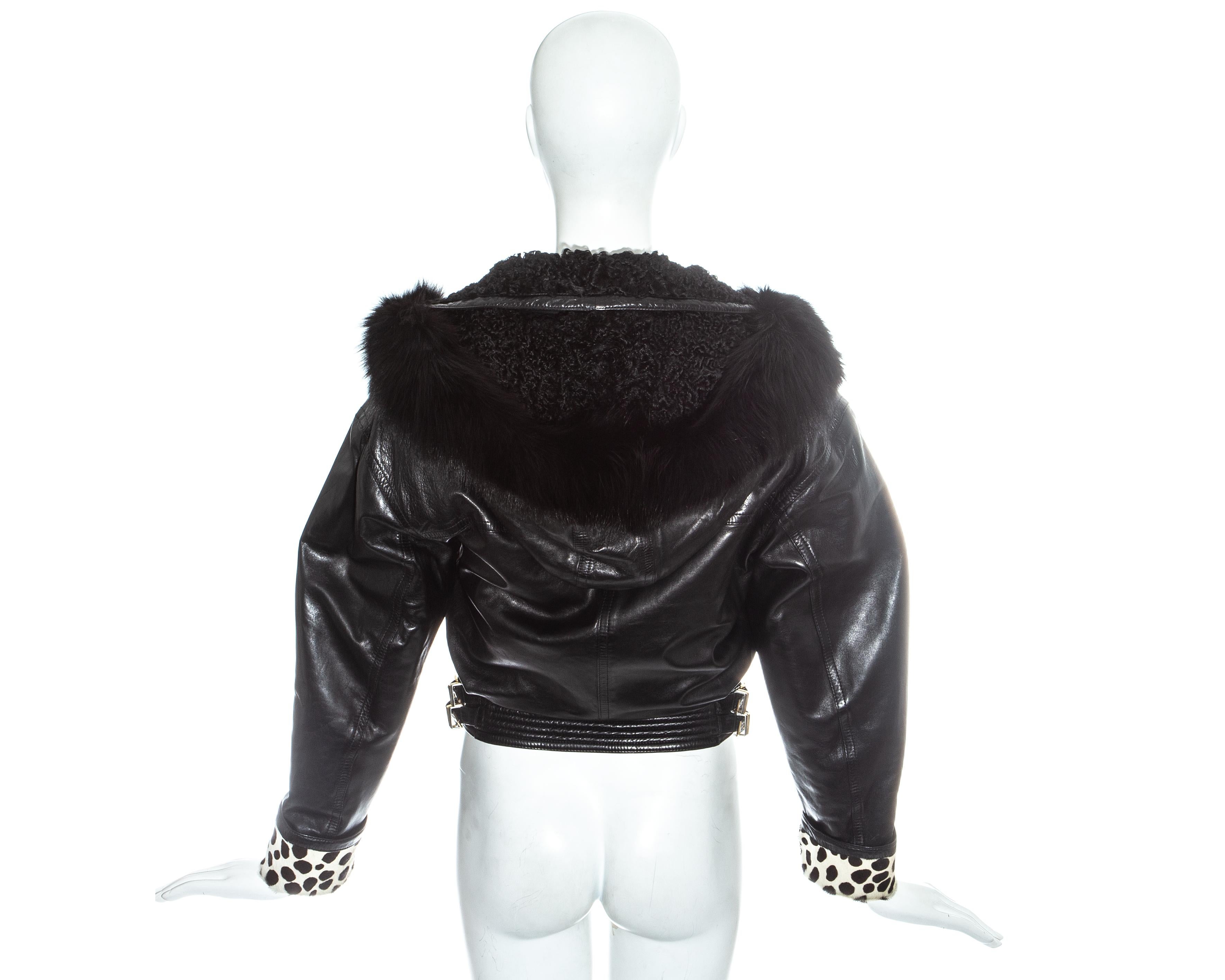 Gianni Versace black leather bomber jacket with bondage buckles, fw 1992 For Sale 2
