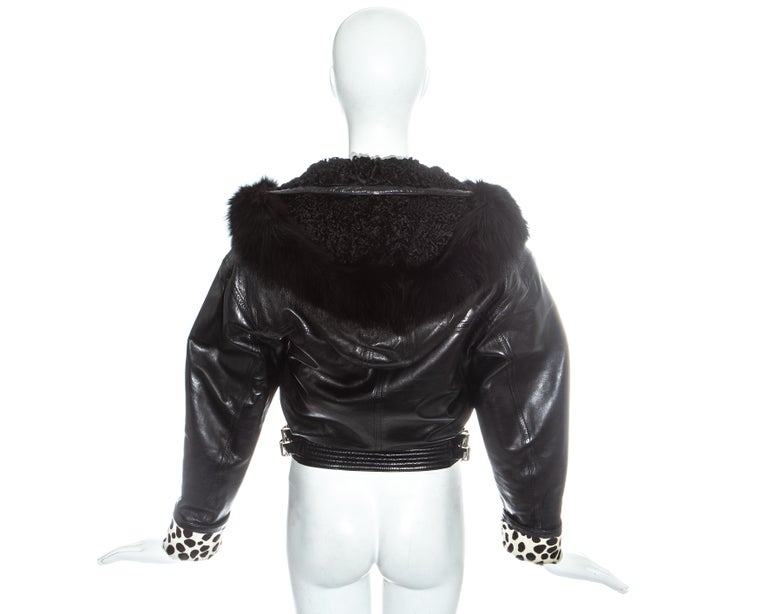 Gianni Versace black leather bomber jacket with bondage buckles, fw ...