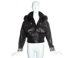 Gianni Versace black leather bomber jacket with bondage buckles, fw 1992