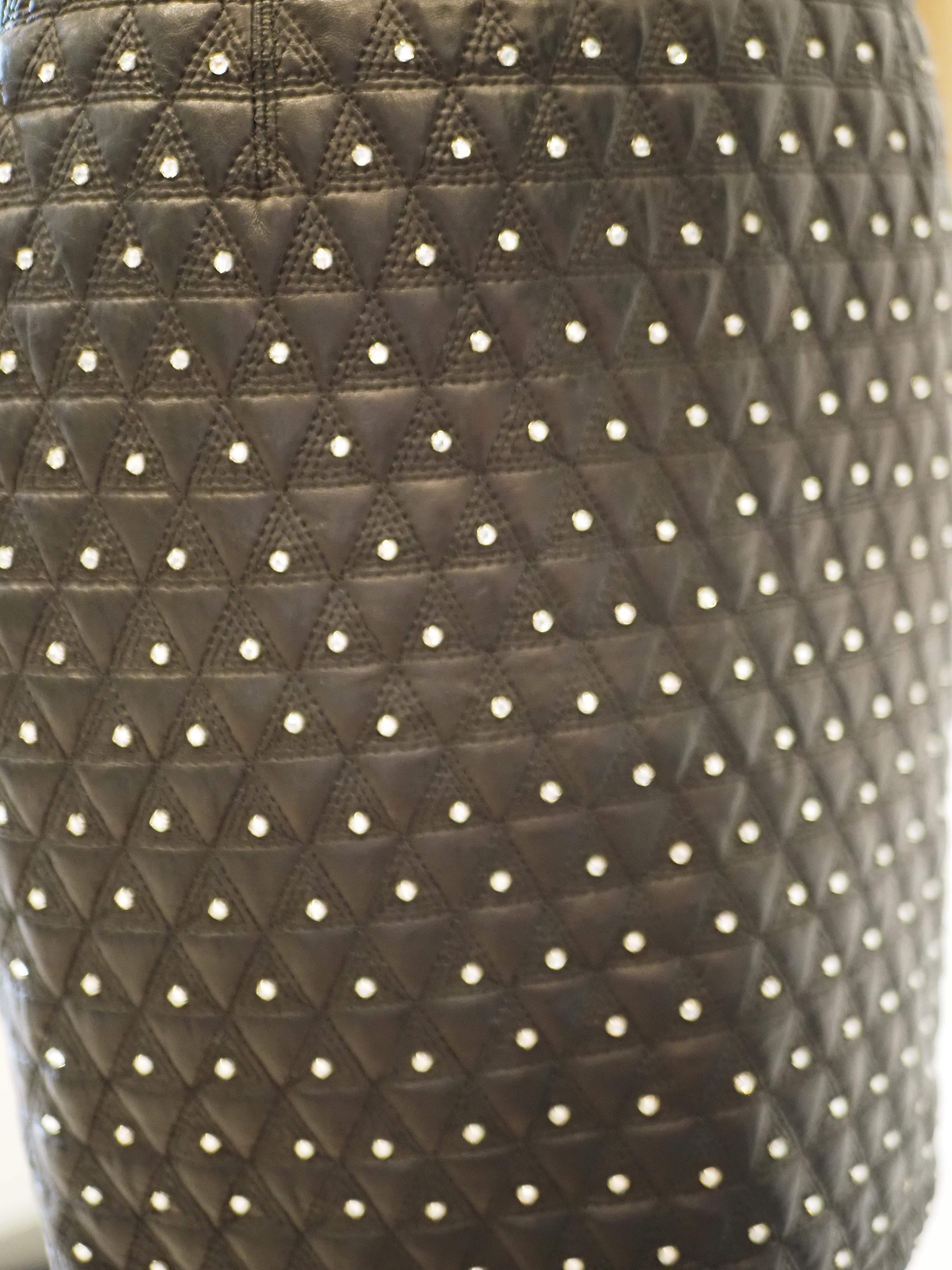 Gianni Versace black leather crystal stones skirt For Sale 5