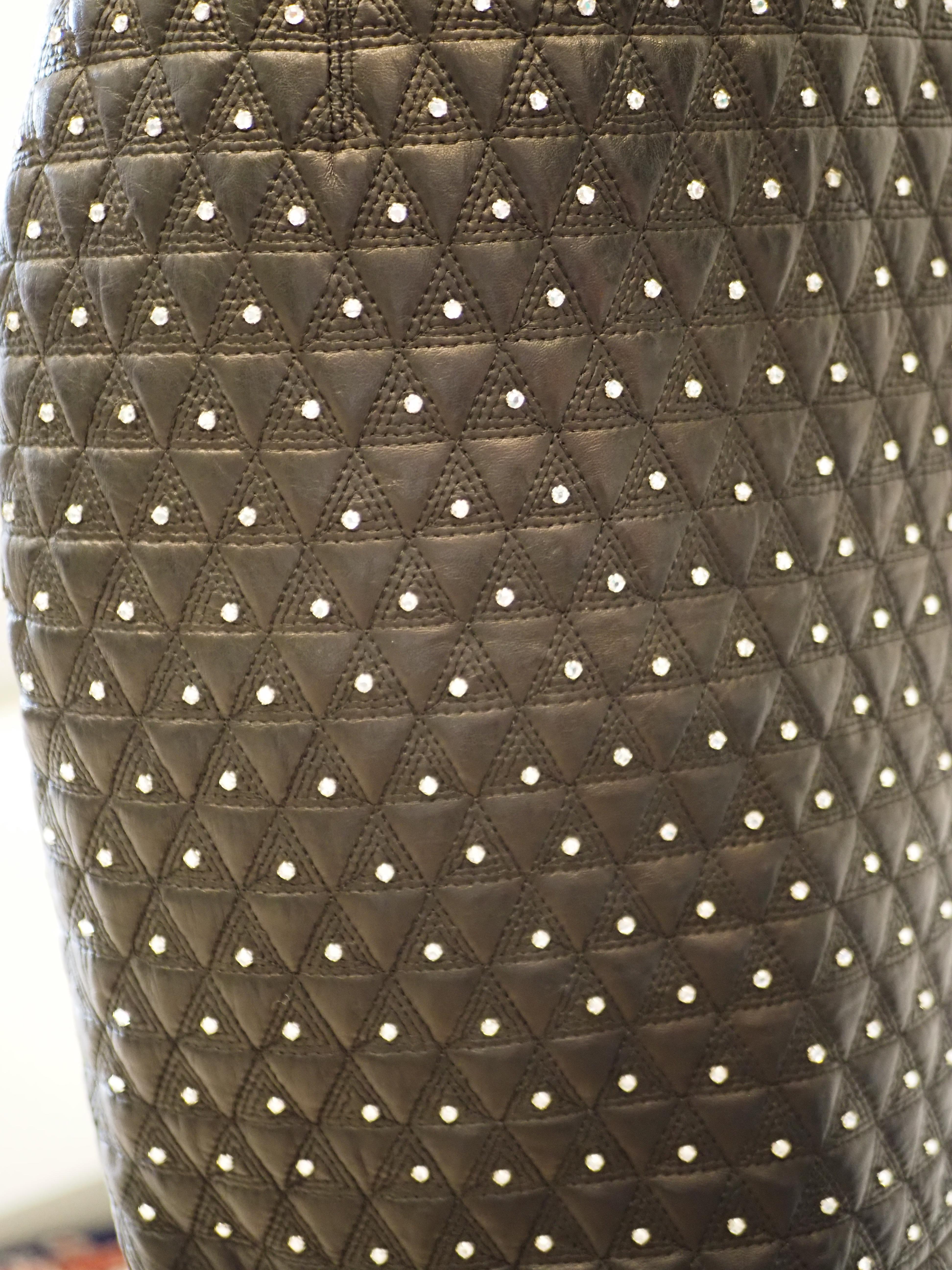 Gianni Versace black leather crystal stones skirt For Sale 6