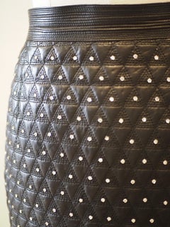 Gianni Versace black leather crystal stones skirt