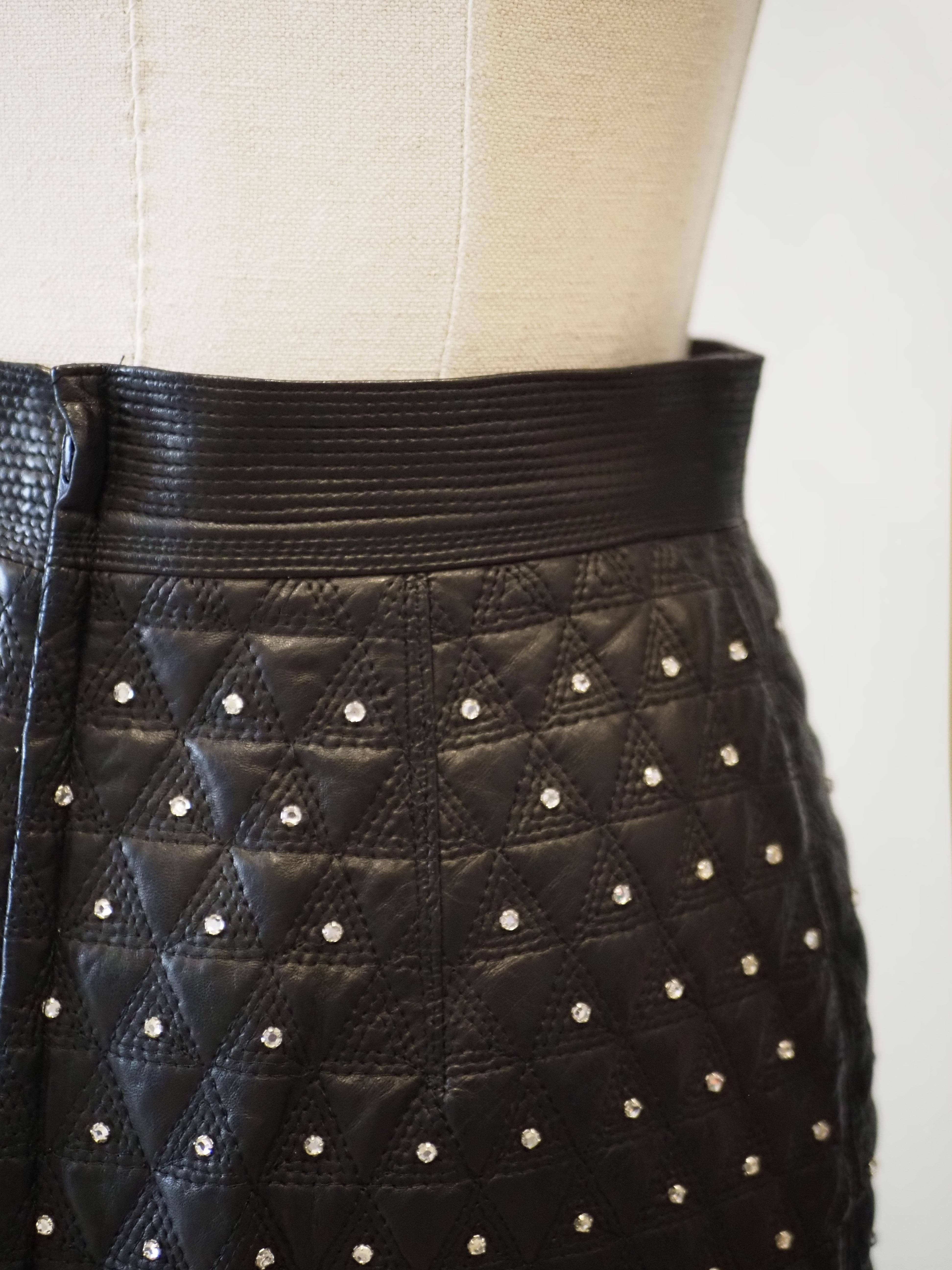 Gianni Versace black leather crystal stones skirt For Sale 2